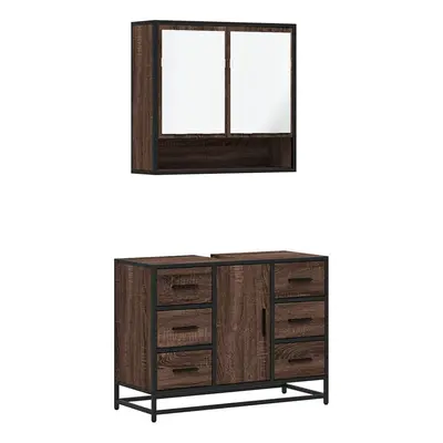 (brown oak) vidaXL Piece Bathroom Furniture Set Grey Sonoma Engineered Wood