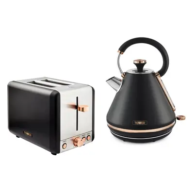 Tower Cavaletto Pyramid Kettle & Slice Toaster Set Black/Rose Gold