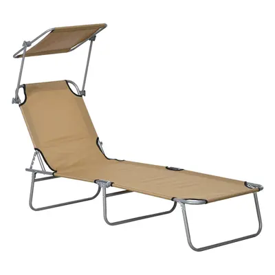 Outsunny Folding Sun Lounger w/ Sunshade Adjustable Backrest Tan