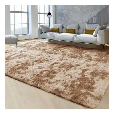 (120cm x 170cm (4ft x 5ft 6"), Tie-Dye Beige Shaggy Rugs) Fluffy Rug Non-Slip Shaggy Rugs Living