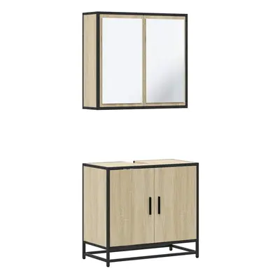 (sonoma oak) vidaXL Piece Bathroom Furniture Set Grey Sonoma Engineered Wood