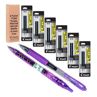 Pilot G2 Refills Purple Ink 0.7mm Fine Packs of Refills Plus Pilot G2 Purple Pen and Pilot B2p P