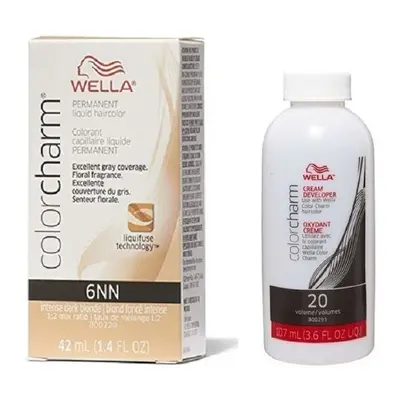 (6NN + Developer (Vol.20)3.6oz) Wella 6NN Intense Dark Blonde Color Charm Permanent Liquid Hairc