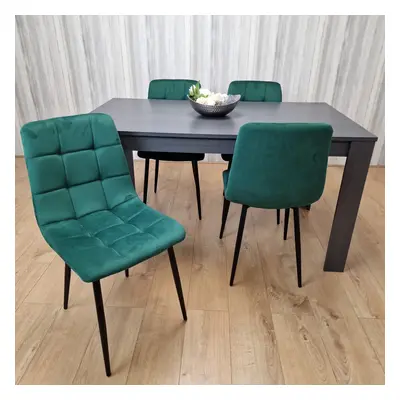 Dining Table Set In Dark Grey With Green Velvet Chairs