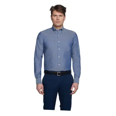 TOMMY HILFIgER Mens Non Iron Solid Button Down collar Night Blue