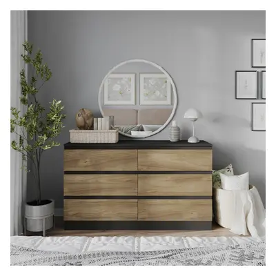 (Black Carcass + Oak Drawers) 120cm Modern Wooden Chest of Drawers Bedroom Furniture Storage Bed