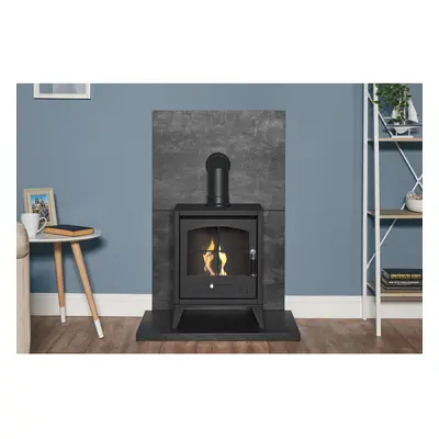 OKO S2 Bio Ethanol Stove in Charcoal Grey with Angled Stove Pipe