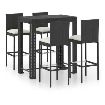 vidaXL Garden Bar Set Piece with Cushions Poly Rattan Black Table and Chair