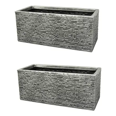 2x Grey Brick Stone Effect Plastic Garden Trough Planter Patio 60cm