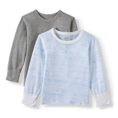 Fruit of the Loom Boys' Premium 2-Pack Thermal Waffle Crew Top Grey Heather/lt. Blue Heather