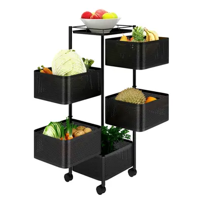 5 Tier Trolley Basket Rack Kitchen Storage Vegetable cart With Wheels