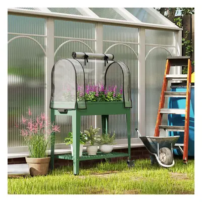 Outsunny Mobile Raised Garden Bed with Greenhouse Cover, Green