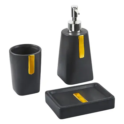 Ceramic 3-Piece Bathroom Accessories Set Black SONANA