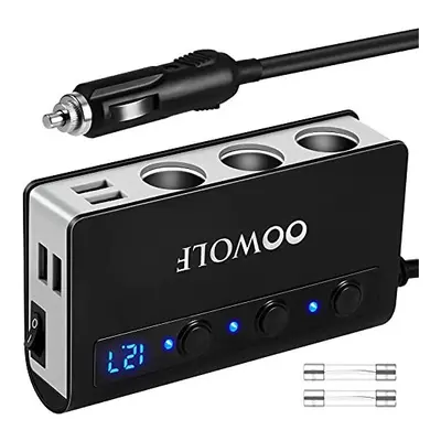 OOWOLF Quick Charge 3.0 Cigarette Lighter Adapter,180W 12V/24V 3-Socket DC Power Car Splitter wi