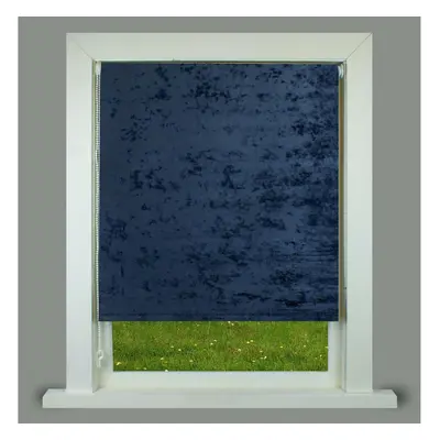 (Navy, 180x165cm) Luxury Living Crushed Velvet Roller Blind Trimmable Polyester Roller Blind