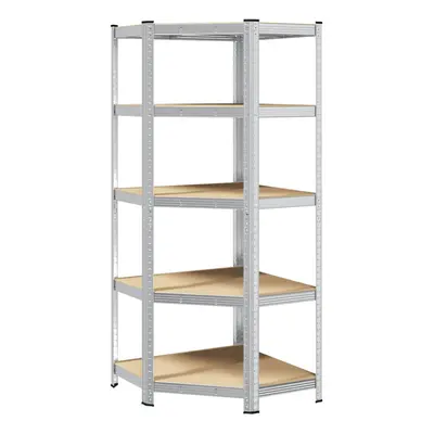 vidaXL 5-Layer Corner Shelf Silver Steel&Engineered Wood garage shelving