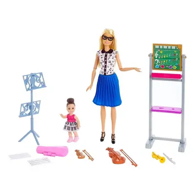 Barbie FXP18 Music Teacher Doll, Blonde and Playset with Flipping Chalkboard, Student Small Doll