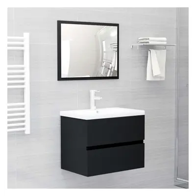 vidaXL Bathroom Furniture Set Black Chipboard Wall Cabinet Bathroom Cupboard