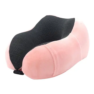 (Pink) U Shaped Memory Foam Neck Soft Travel Pillow Solid Relieve Pressure