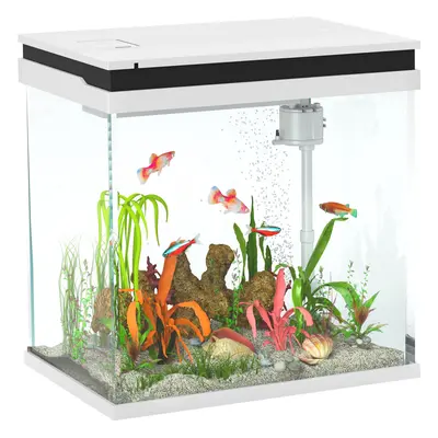 PawHut 26L Small Fish Tank with Filter System, LED Lights, Water Pump, White