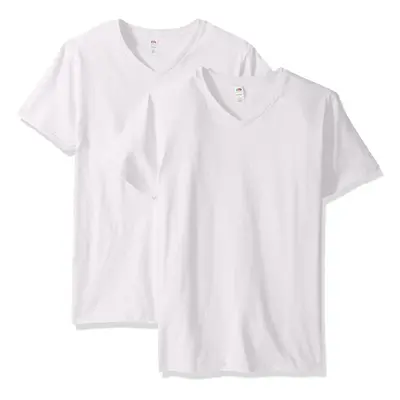 Fruit of the Loom Men's Lightweight Cotton Tees (Short & Long Sleeve) V-Neck-2 Pack-White XX-Lar