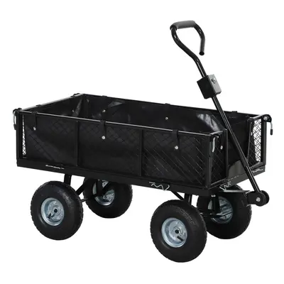 Outsunny Garden Cart with Removable Liner, Quick-Release Sides, Black