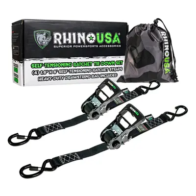 Rhino USA Self Tensioning Ratchet Tie Down Straps (2PK 1.6INX8FT)- Hea