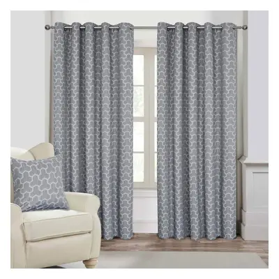 (W 167cm x Drop 137cm, Grey) Geometric Jacquard Blackout Eyelet Curtain Pair