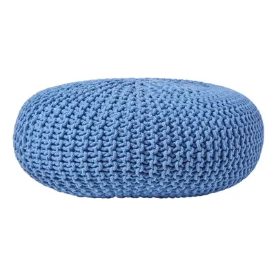 (Blue) Knitted Cotton Large Round Pouffe Footstool x cm