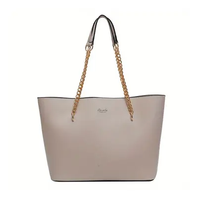 Chain Tote Bag For Women Large Capacity Shoulder Bag Faux Leather Handbag For Commuter & School