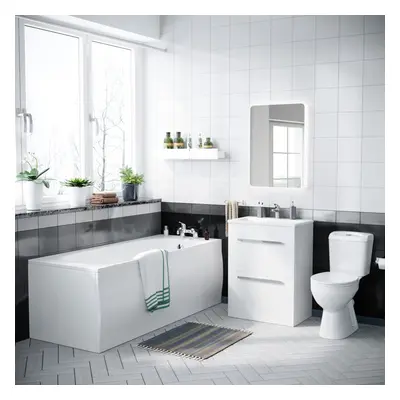 Nes Home 1700mm Bath, Close Coupled Toilet & Drawer Vanity Slim Basin Cabinet