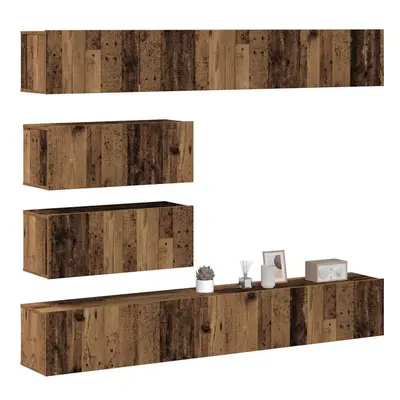 vidaXL Piece TV Cabinet Set Wall-mounted Old Wood Engineered Wood