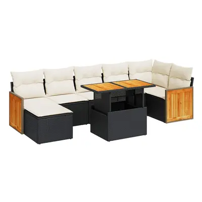 (black and cream) vidaXL Piece Garden Sofa Set with Cushions Beige Poly Rattan Acacia