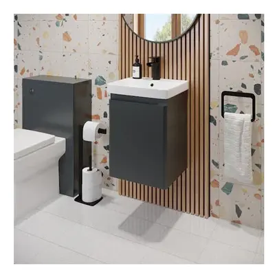 Wall Mounted Bathroom Vanity Unit Basin Sink Storage Furniture Cabinet Grey