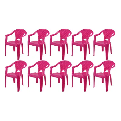 (Pink, 10) Kids Plastic Chairs Stackable Nursery Coloured Party Play Garden Indoor Outdoor