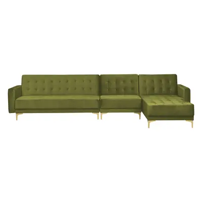 Corner Sofa ABERDEEN Green Velvet Left Hand