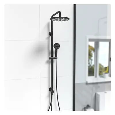 Nes Home Matte Black Round Exposed Shower Mixer Riser Rail Kit & Mode Handset