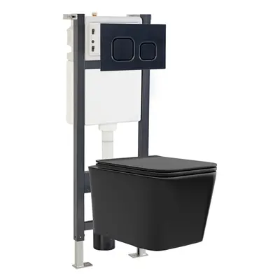 Nes Home Matte Black Square Toilet, Cistern Frame & Square Button Flush Plate