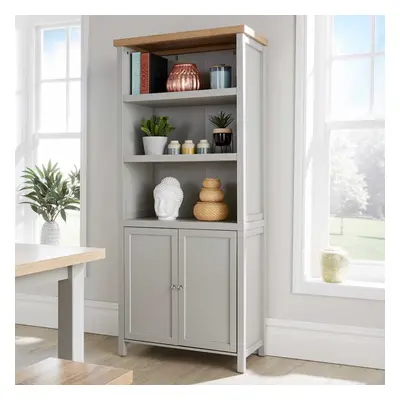 Grey Oak Tall Display Bookcase Shelf Door Storage Cupboard