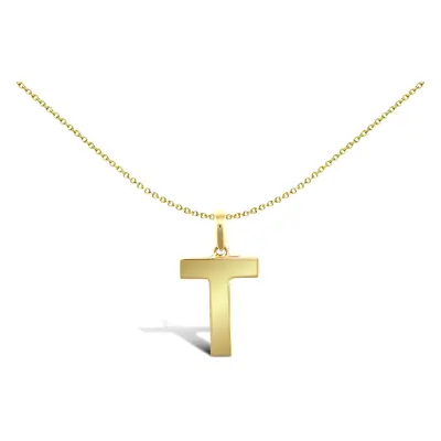 Jewelco London Solid 9ct Yellow Gold Polished Block Identity Initial Charm Pendant Letter T - JI