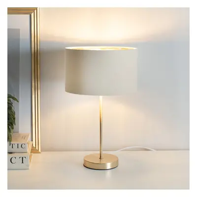 ValueLights Charlie Gold Table Lamp with Natural & Gold Lamp Shade Bulb