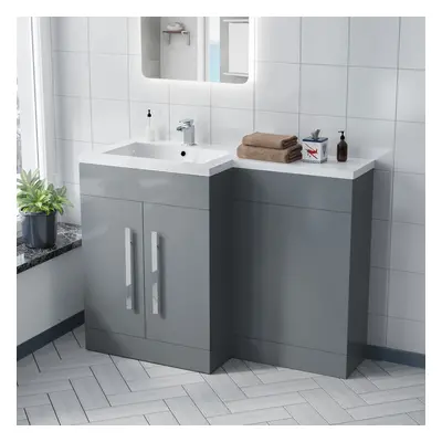 Aric 1100mm Grey LH Freestanding Vanity, WC Unit with Basin - Flat Pack