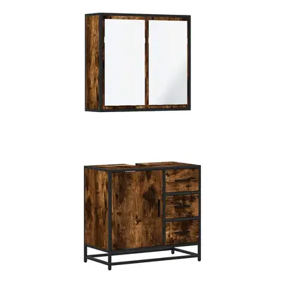 (smoked oak) vidaXL Piece Bathroom Furniture Set Black Engineered Wood bathroom cabinet