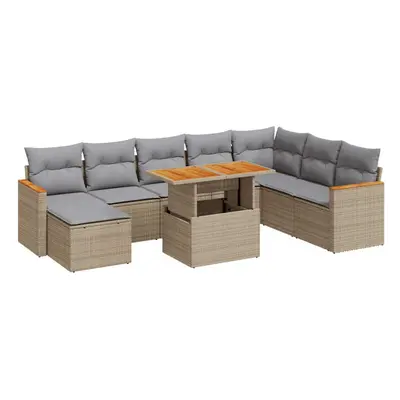 (beige and grey) vidaXL Piece Garden Sofa Set with Cushions Beige Poly Rattan Acacia