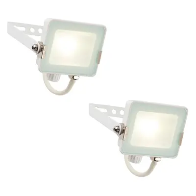 2 PACK Outdoor Waterproof LED Floodlight - 10W Cool White LED - Matt White