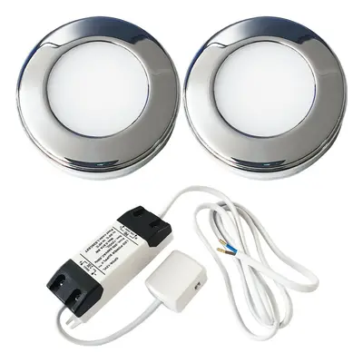 2x 2.6W LED Kitchen Cabinet Surface Spot Lights & Driver Chrome Natural White