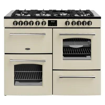 Belling Farmhouse 110DF 110cm Dual Fuel Range Cooker Cream/Antique Brass, A Rated