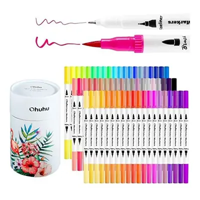 Ohuhu Colouring Pens, Dual Tip Brush Pens with Fineliner & Brush Tip, Felt Tip Pens for Adults W