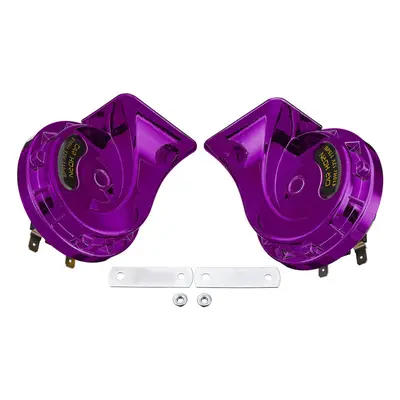 (Purple) Pair 12V 115dB Super Loud Car Motorcycle Dual Tone Electric Snail Horn Universal