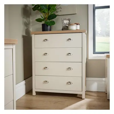 Chest of Drawers Off White Oak Bedroom Storage Metal Cup Handles